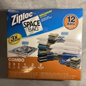 NEW Ziploc Space Bag Combo 12 Value Pack Vacuum Seal Air & Water Tight Storage